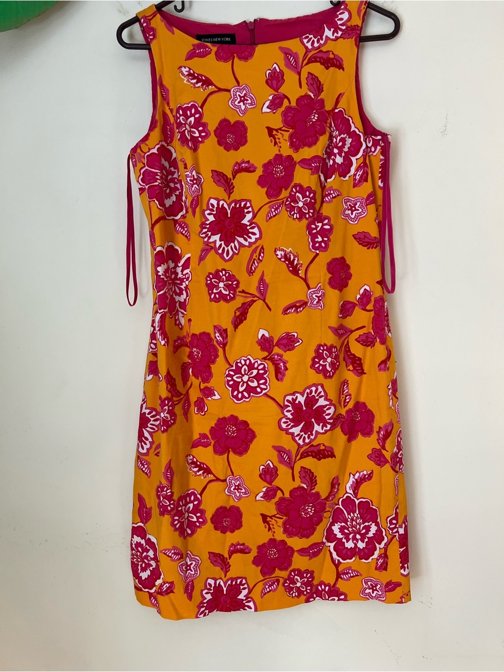Jones New York Mustard Shift Dress with Hot Pink Floral Print